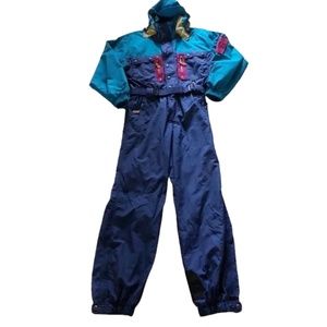 VTG Marker "Epi Gal" Snowsuit Snowboard 1 pc ColorBlock Navy Teal Magenta Belted